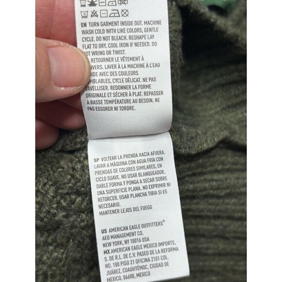 Vintage American Eagle Men's L Green Patchwork Cable Knit Sweater Mock Neck - Picture 9 of 9